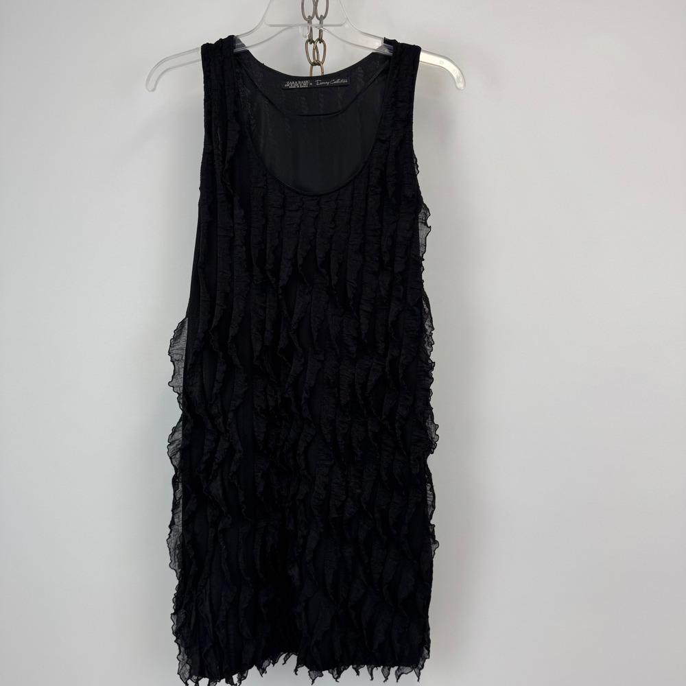 Zara Basics Evening Collection Black Textured Shift Dress‎ Size S
